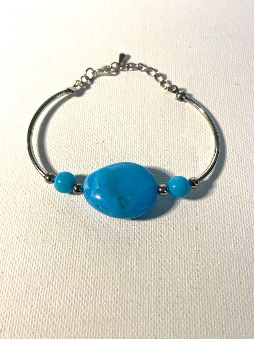 Turquoise Blue Stone Silver-Tone Bangle Bracelet